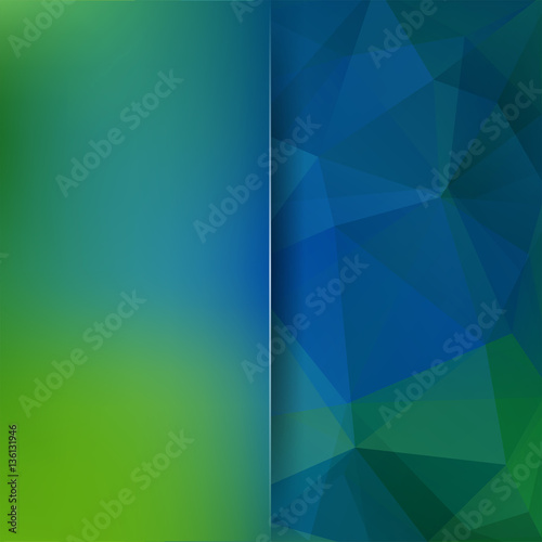 Abstract mosaic background. Blur background. Triangle geometric background. Design elements. Vector illustration. Green, blue colors.