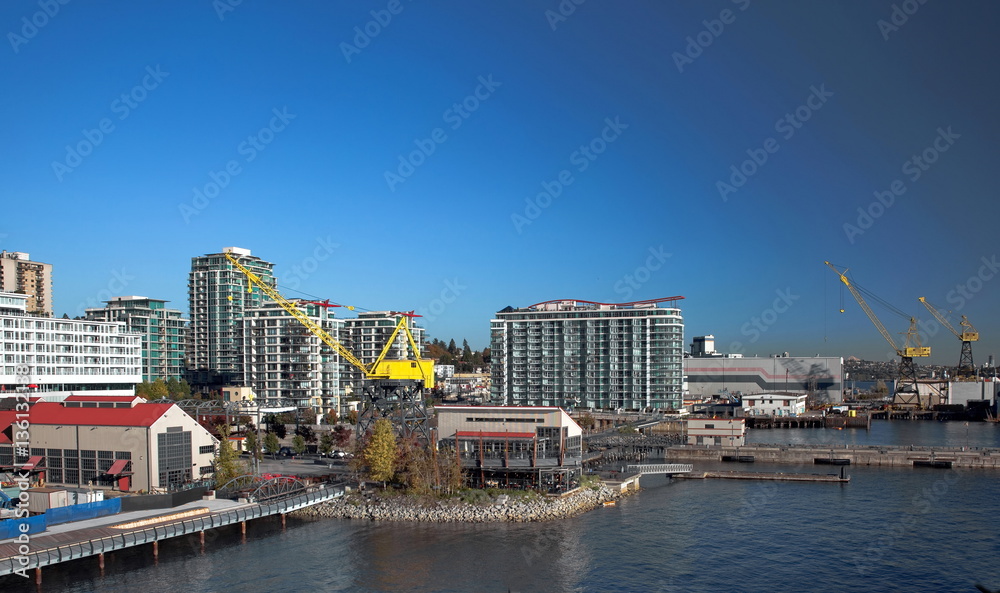 City,  Residential District, Apartment buildings, new constructions and port of North Vancouver