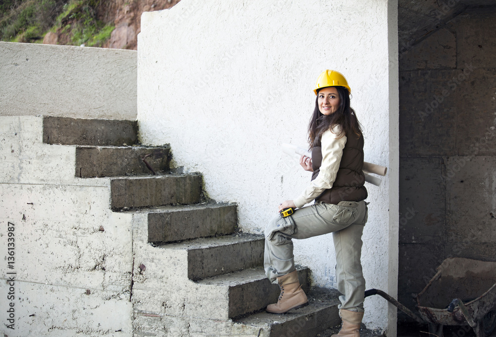 Young architecture woman in a construction Young architecture woman in a construction