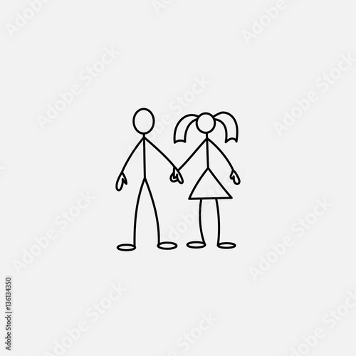 Stick figures in love icon vector