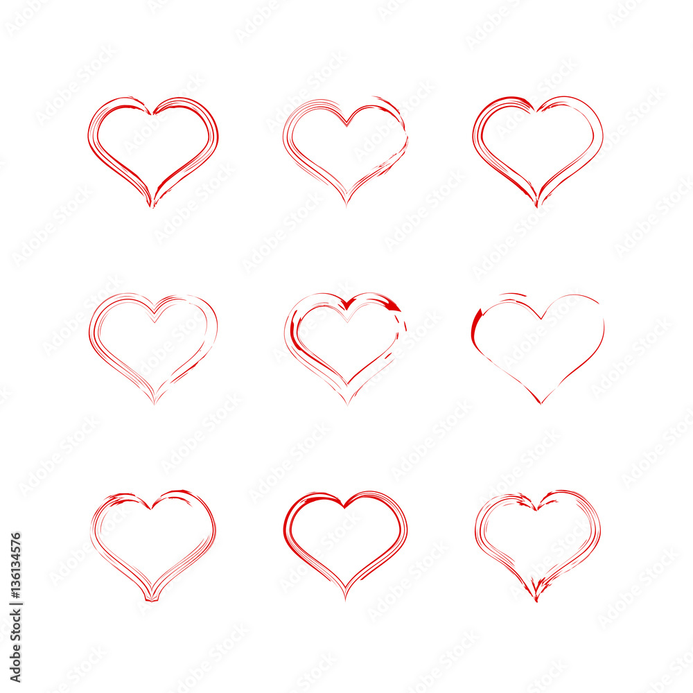 Red heart collection icon, love symbol. Design elements for Valentine's day. Vector Illustration.