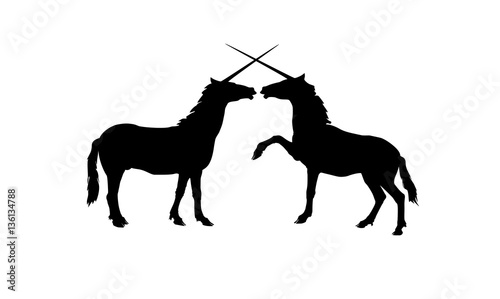 Vector silhouettes of two unicorns, symbol of love and friendship