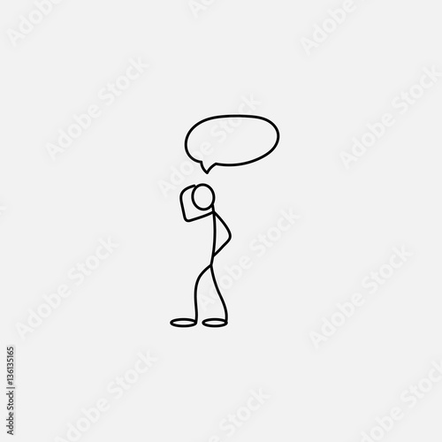 Cartoon icon of sketch stick figure in cute miniature scenes.