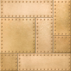 Stickers Industriële stijl patronen Gouden metaalplaten met klinknagels  © Andrey Kuzmin