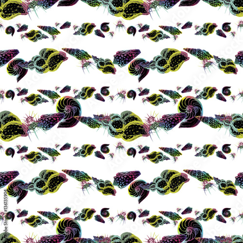 Watercolor exotic seamless pattern. Shellfish. Underwater life. © TrishaMcmillan