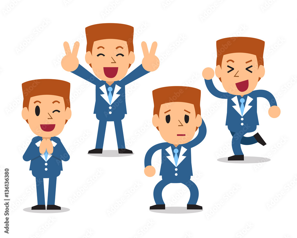Set of cartoon businessman character poses Set of cartoon businessman character poses