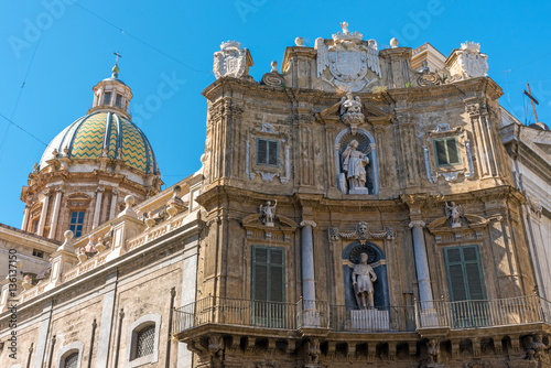 The famous baroque Quattro Canti square in Palermo, Sicily