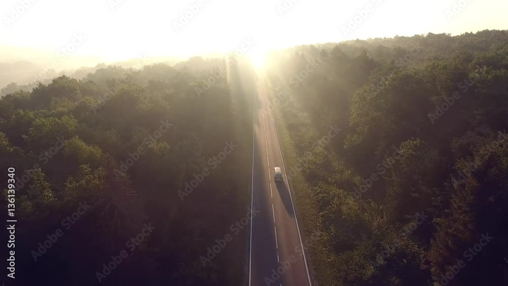 Aerial view of scenic coastal highway at sunrise Ukraine