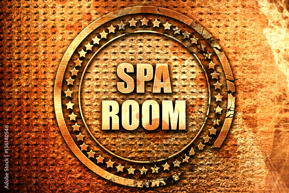 spa room, 3D rendering, text on metal spa room, 3D rendering, text on metal