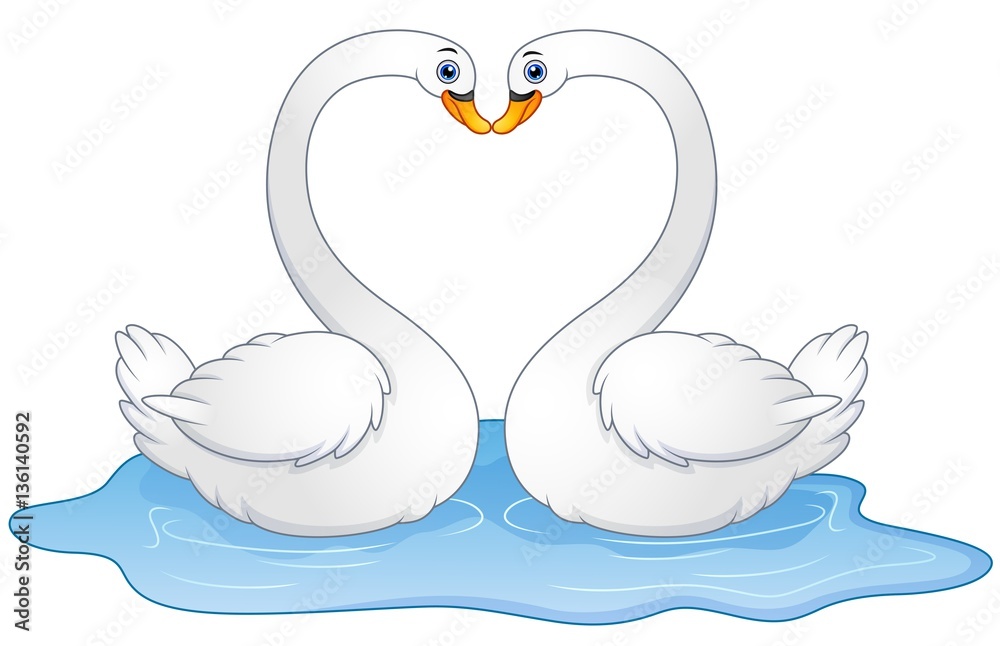 Naklejka premium Cartoon couple swans lover kissing 