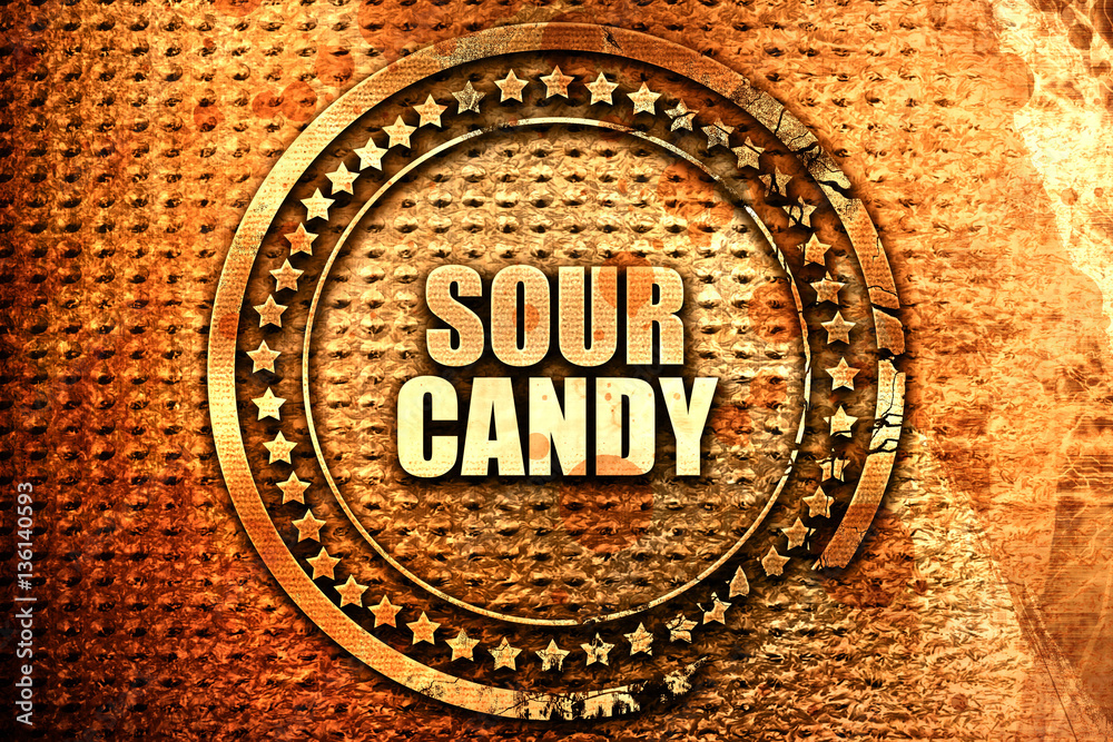 sour candy, 3D rendering, text on metal sour candy, 3D rendering, text on metal