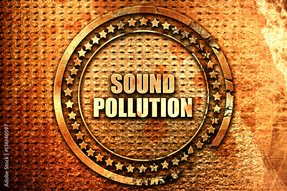 sound pollution, 3D rendering, text on metal