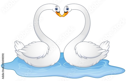 Cartoon couple swans lover kissing 