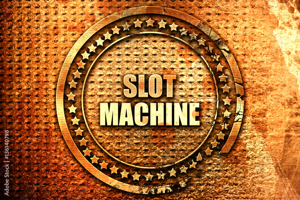 slot machine, 3D rendering, text on metal