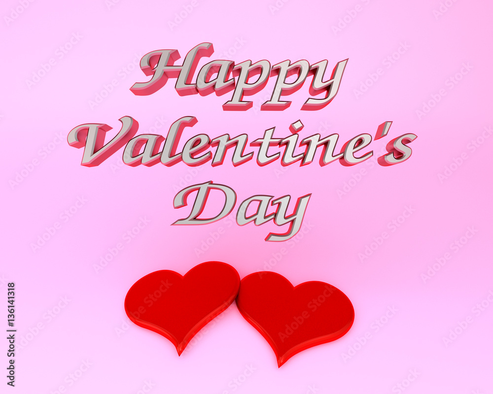 Happy Valentine's Day pink red big heart february 3D illustration