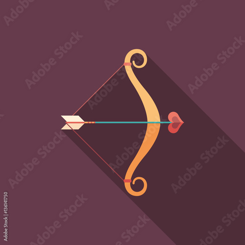 Love bow flat square icon with long shadows.