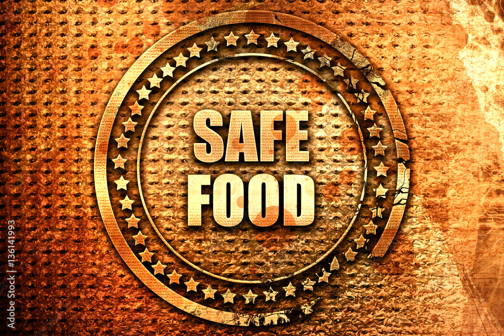 safe food, 3D rendering, text on metal
