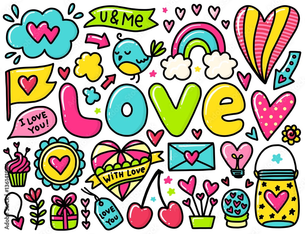 Doodles cute valentines elements Doodles cute valentines elements