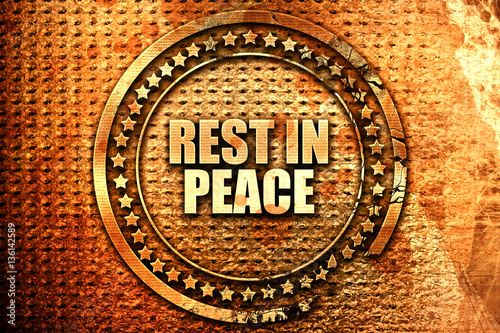 Billede på lærred rest in peace, 3D rendering, text on metal