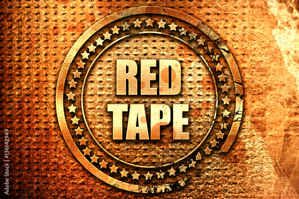 red tape, 3D rendering, text on metal red tape, 3D rendering, text on metal
