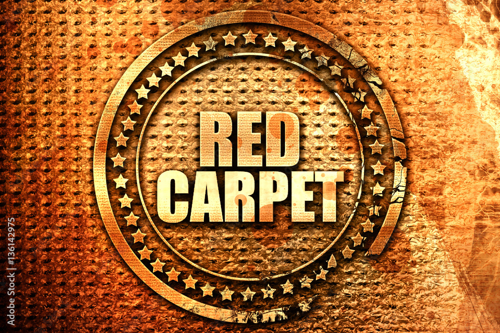 red carpet, 3D rendering, text on metal