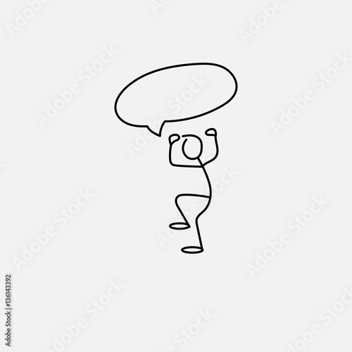 Cartoon icon of sketch stick figure angry