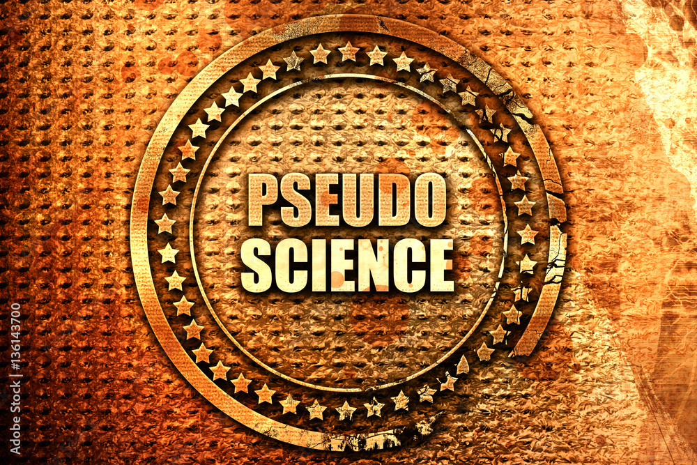 pseudo science, 3D rendering, text on metal