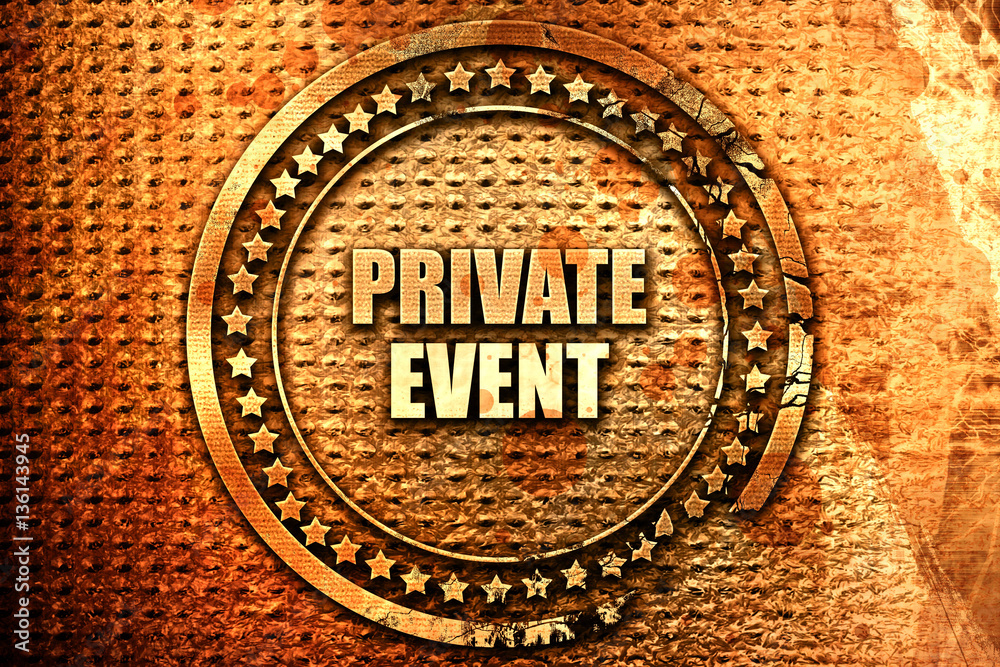 private event, 3D rendering, text on metal