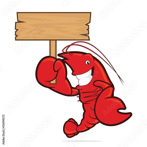 Lobster holding wooden sign