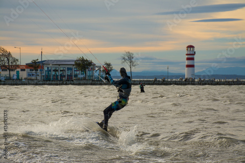Kite boarding on Neusiedler lake Austria