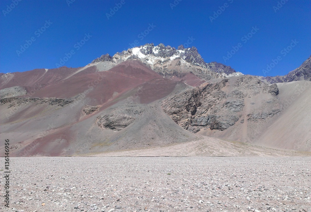 View from Base camp of a nearby hill on the Polish Glacier Circuit on Aconcagua. 