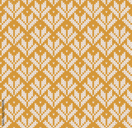 Gold Jacquard Fairisle Wool Seamless Knitting Pattern photo