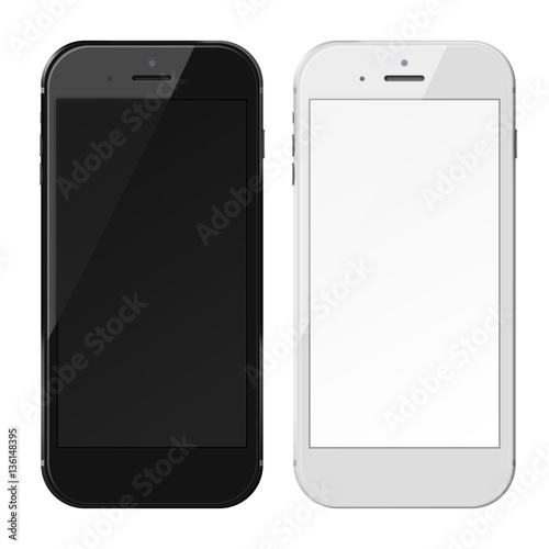 Smart phones with black and blank screens isolated on white background. 3D illustration.