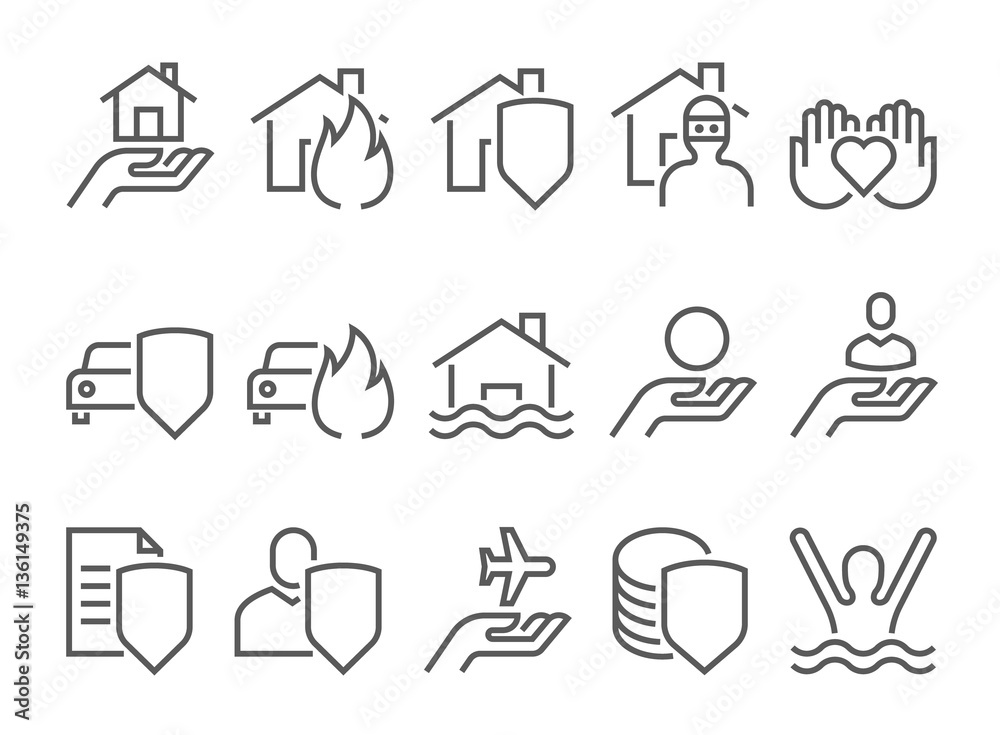 Insurance icons, thin line style Insurance icons, thin line style