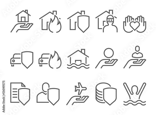 Insurance icons, thin line style
