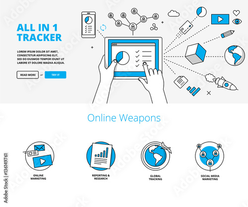 Story behind single click. Thin line style banners for website.