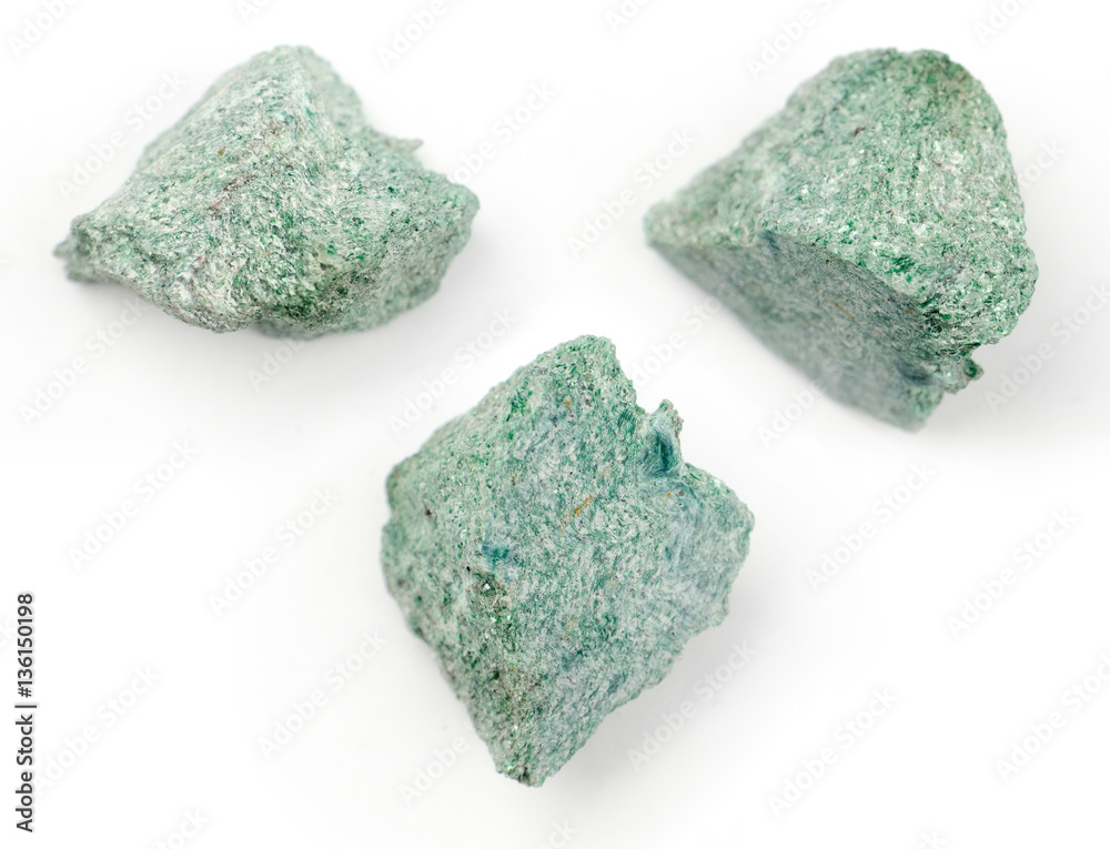 Fuchsite on a white background. Fuchsite on a white background.