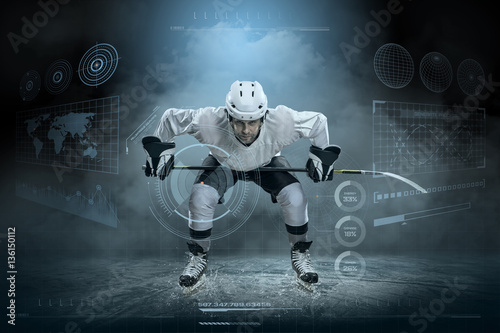 Photography Ice hockey player on the ice around modern light