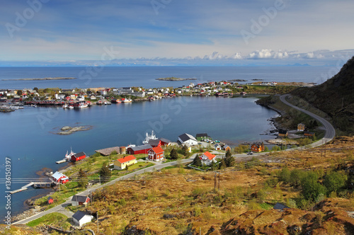 Village in norway with house, Lofoten, Reine photo