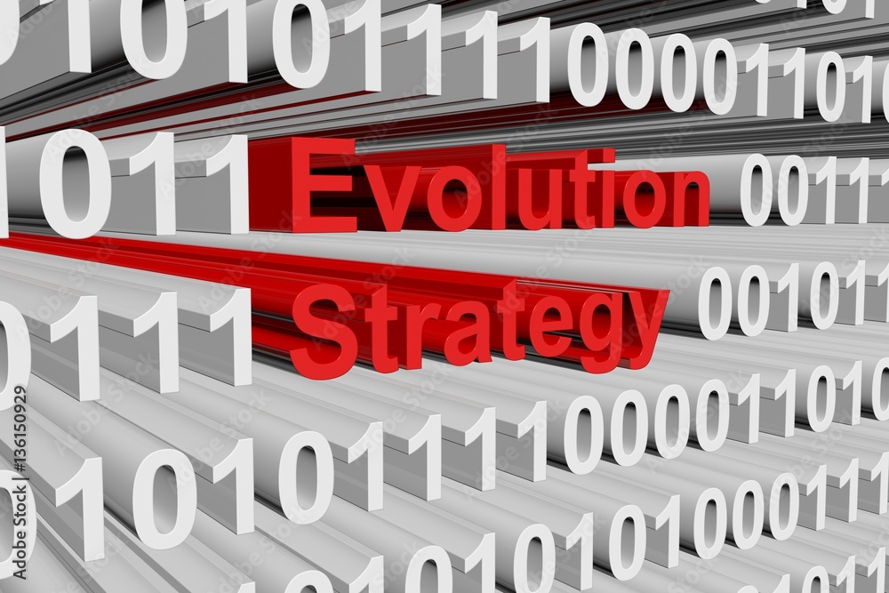 evolution strategy in the form of binary code, 3D illustration