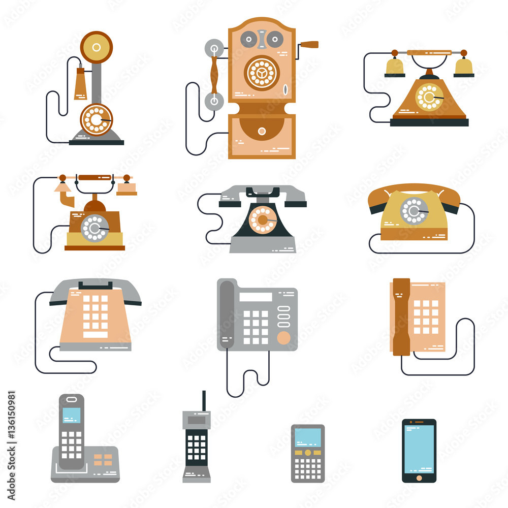Vector illustration of evolution of communication devices from classic ...