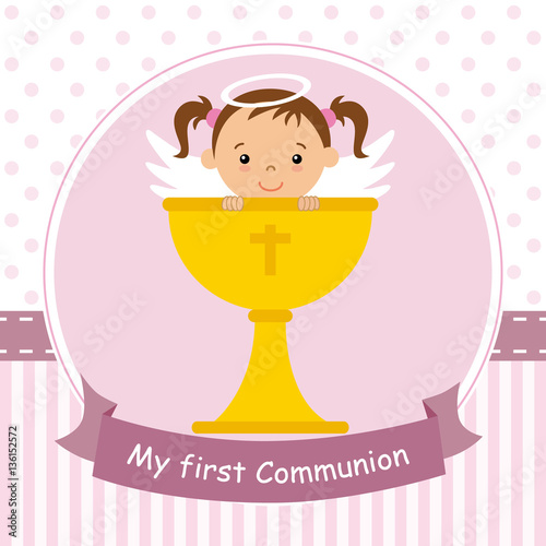 my first communion card. Angel girl with calyx