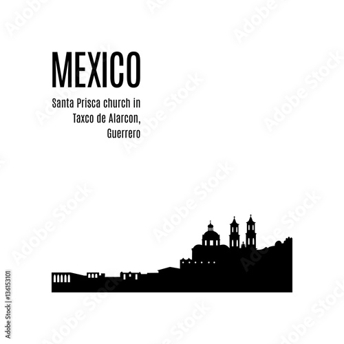 Taxco City skyline black silhouette modern typographic design. Mexico landmark vector illustration. View of Santa Prisca church in Taxco de Alarcon, Guerrero, Mexico. Architecture of Mexican city photo