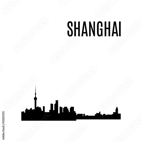 Vector Shanghai City skyline silhouette typographic design panorama. China landmark  architecture. Famous Skyscrapers  Jin Mao Tower Shanghai World Financial Center Oriental Pearl Tower Shanghai Tower