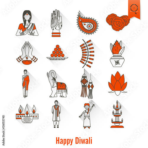 Diwali. Indian Festival Icons
