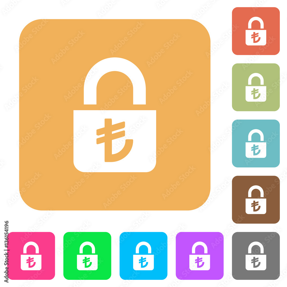 Locked lira rounded square flat icons Locked lira rounded square flat icons
