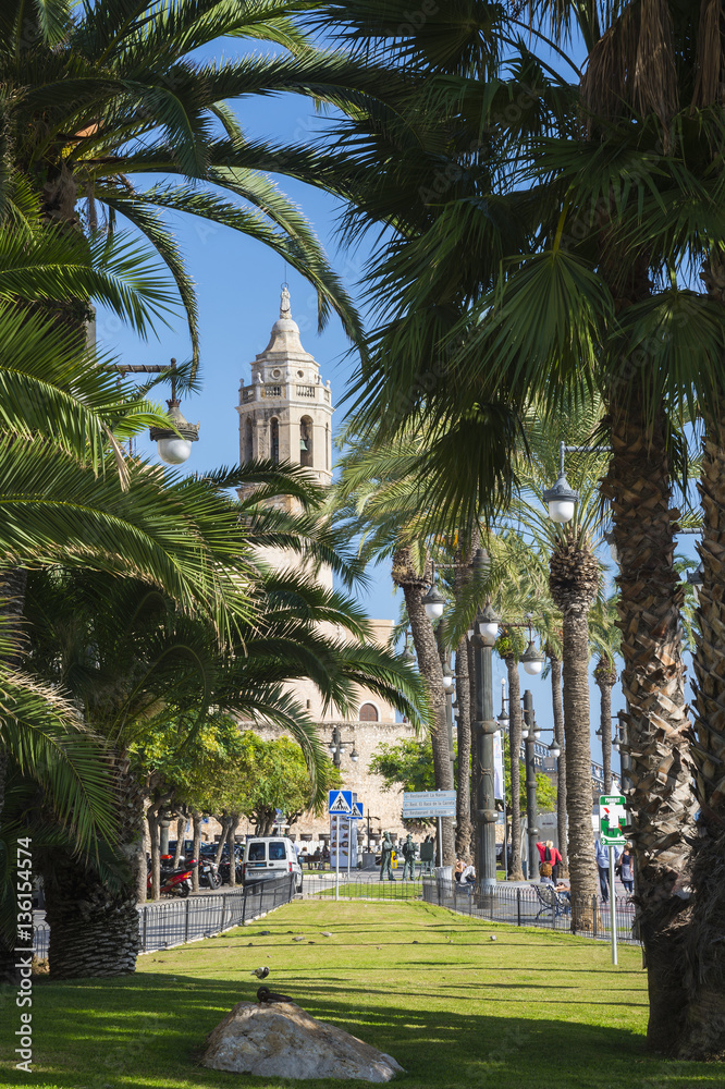 View on the Church of Sant Bartomeu and Santa Tecla in Sitges