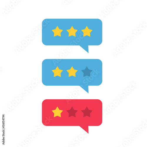 Review rating icon vector, flat style review stars with good and bad rate chat bubble speech, concept of testimonial messages, notification alerts, feedback evaluation, quality assessment
