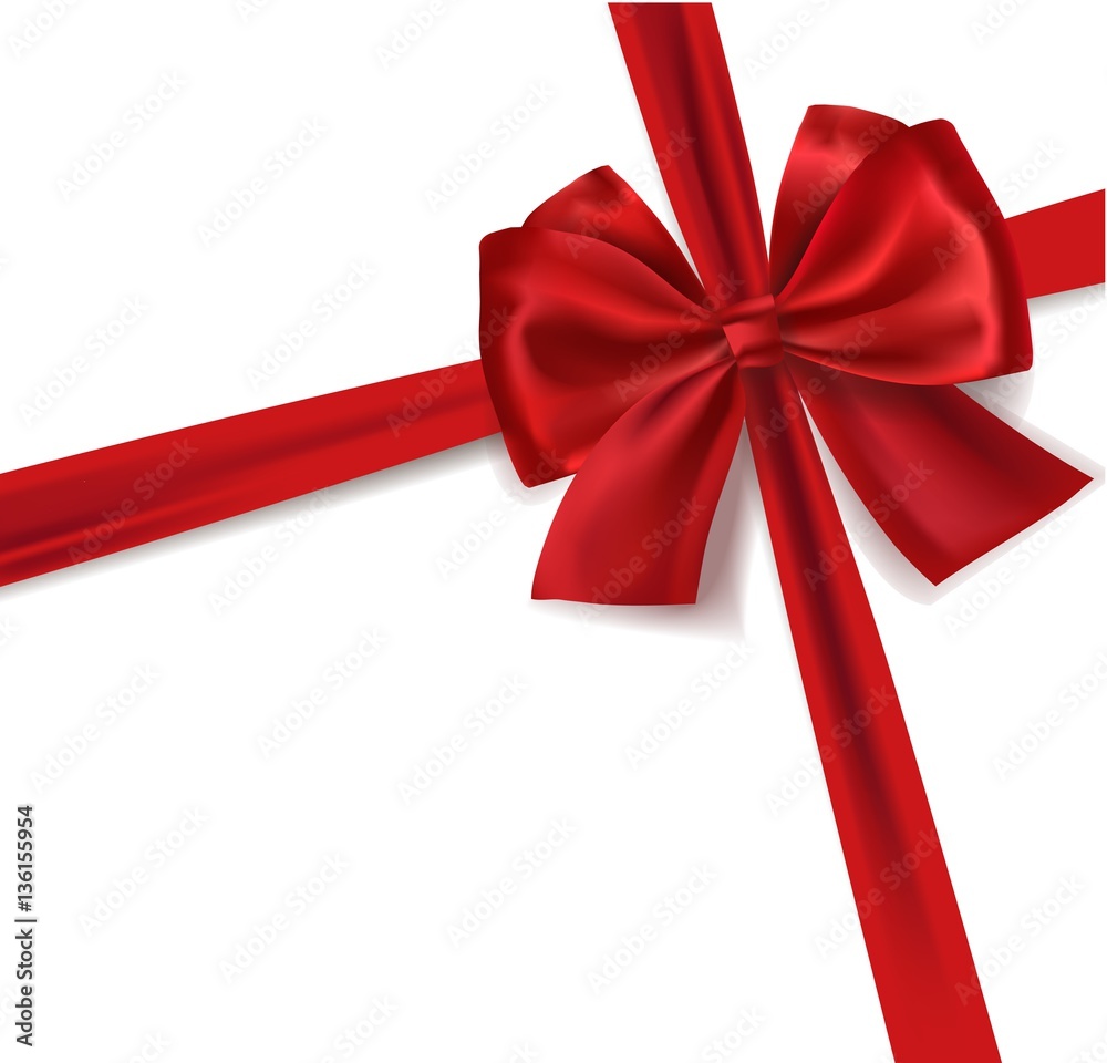 Realistic red satin vector bow on white background.
Realistic red satin vector bow on white background.