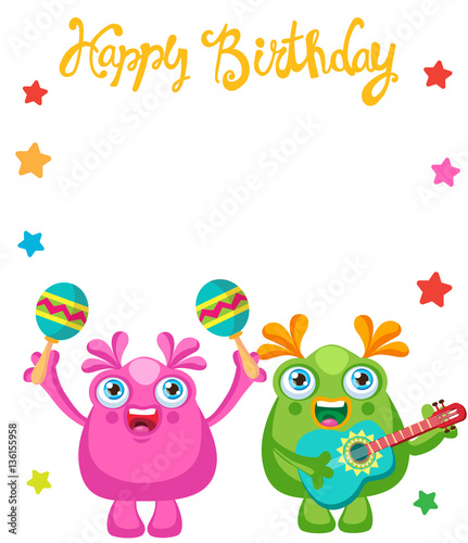 Holiday Everyday. Cute Little Monsters Invitation Cartoon Vector Collection. Beautiful Birthday Monsters Celebration Card With Space For Text. Let's Make a Holiday.